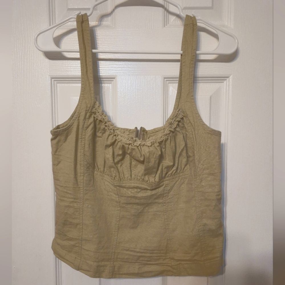 BDG Urban Ourfitters Prairie linen blend tank top - Khaki and what I think